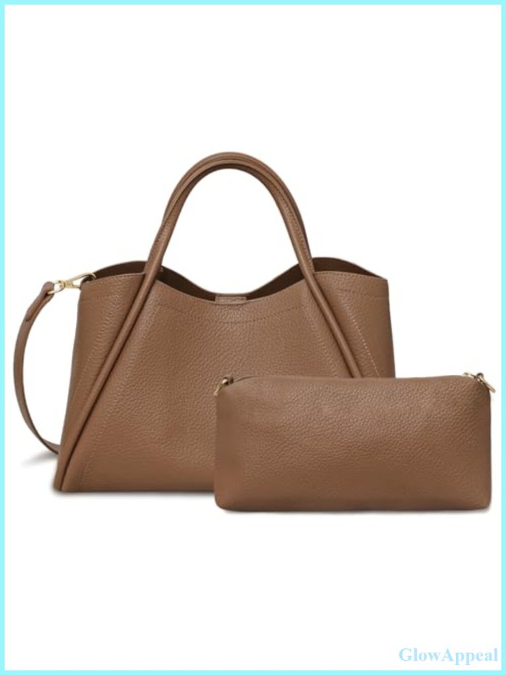 Faux Leather Satchel Handbag with Inner Pouch Adjustable Crossbody Strap